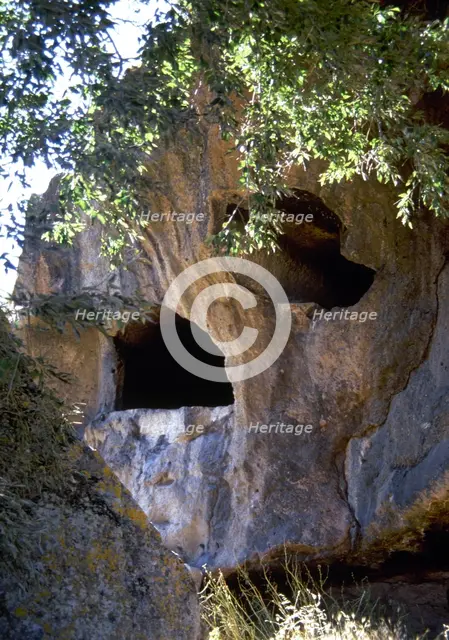 Rock-cut chambers tombs, Necropolis of Sant-Andrea Priu, Domus de Janas, Sardinia, Italy, (1998). Creator: LTL.