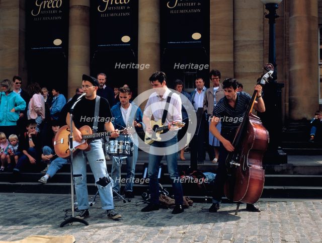 Rock Group outside the National Gallery of Scotland, Edinburgh Festival, Edinburgh, Scotland