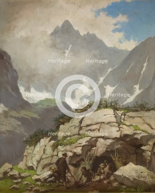 Rock Refuge of Reverend Stolarczyk in the Tatra Mountains, 1876. Creator: Walery Eljasz Radzikowski.