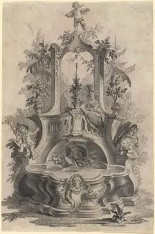 Rococo Fountain with Lovers and the Four Elements. Creator: Johann Esaias Nilson