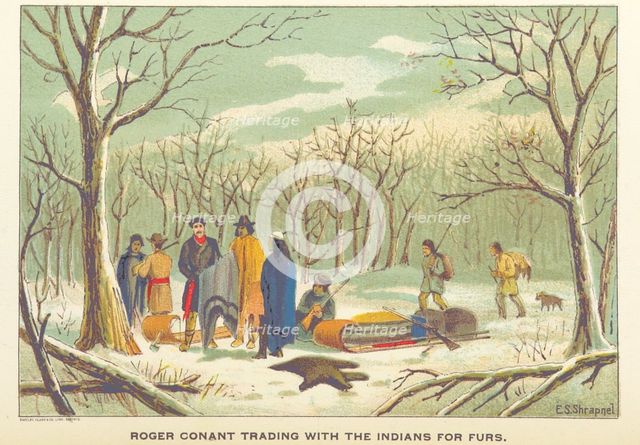 Roger Conant trading with the Indians for furs, 1898.  Creator: Unknown.