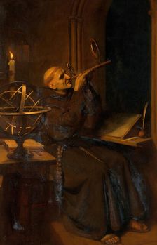 Roger Bacon in his observatory at Merton College, Oxford, c1260s, c1912 Creator: Ernest Board