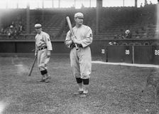 Roger Bresnahan, St. Louis, NL, Miller Huggins in background (baseball), c1911. Creator: Bain News Service