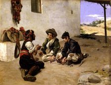 Rogues playing cards with a muleteer work by Fernando Tirado (1862-1907)