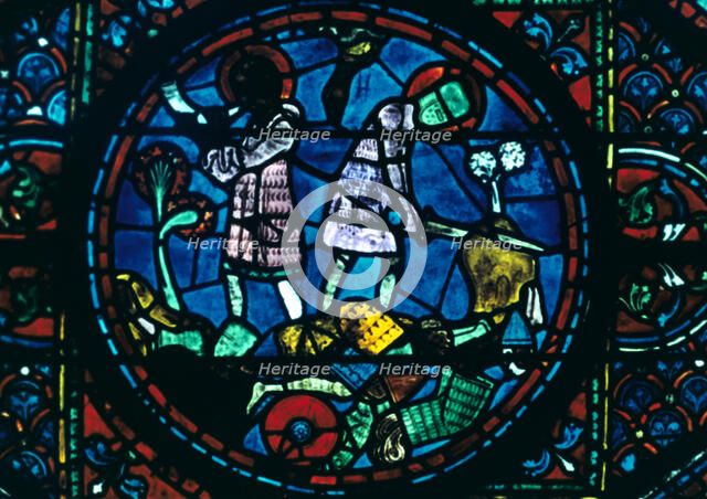 Roland breaks his sword and sounds his horn, stained glass, Chartres Cathedral, France, 1194-1260. Artist: Unknown