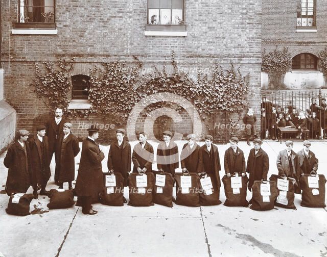 Roll call of boys about to emigrate to Canada, Essex, 1908. Artist: Unknown.