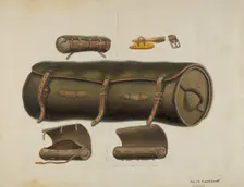 Rolled Leather Knapsack, c. 1937. Creators: Gordon Saltar, B. Berndt