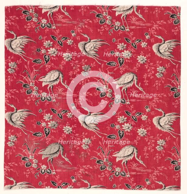 Roller-Printed Cotton with Heron and Flower Design, 1800s. Creator: Unknown.