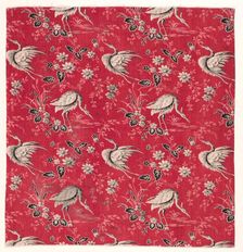 Roller-Printed Cotton with Heron and Flower Design, 1800s. Creator: Unknown