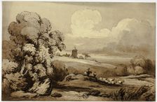 Rolling Hills with Windmill and Sheep, n.d. Creator: James Robertson