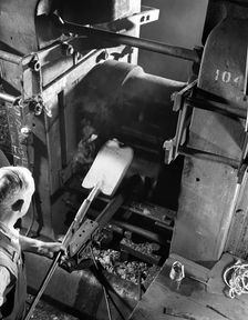 Rolling hot spades, garden tool manufacture, Sheffield, South Yorkshire, 1966. Creator: Michael Walters