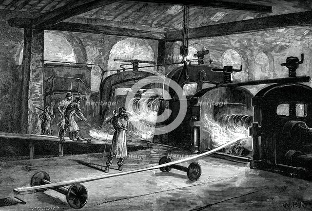 Rolling steel rails, c1880.Artist: Roberts