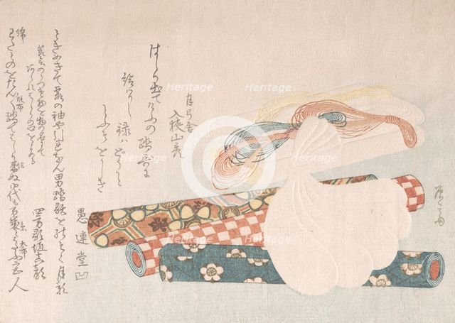 Rolls of Cloth, Cotton and Yarn, 19th century., 19th century. Creator: Shinsai.