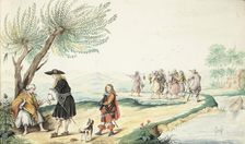 Roma woman reading a gentleman's hand (Moses?), 1674. Creator: Gesina ter Borch