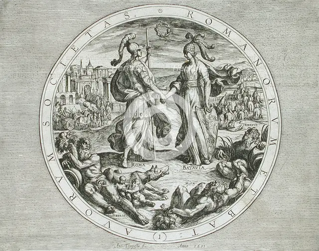Roma and Batavia, published 1612. Creator: Antonio Tempesta.