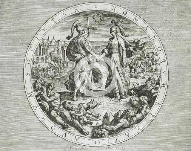 Roma and Batavia, published 1612. Creator: Antonio Tempesta.