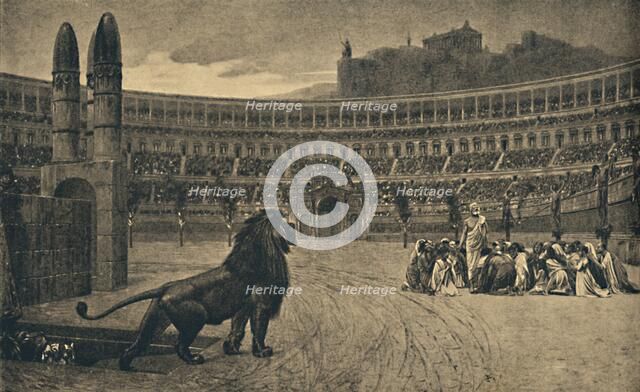 'Roma - Circus Maximus - Last prayer of the Christians thrown to the wild animals', 1910. Artist: Unknown.
