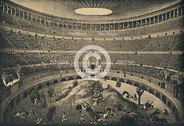 'Roma - Colosseum - Reconstruction of a hunt of wild animals', 1910. Artist: Unknown.