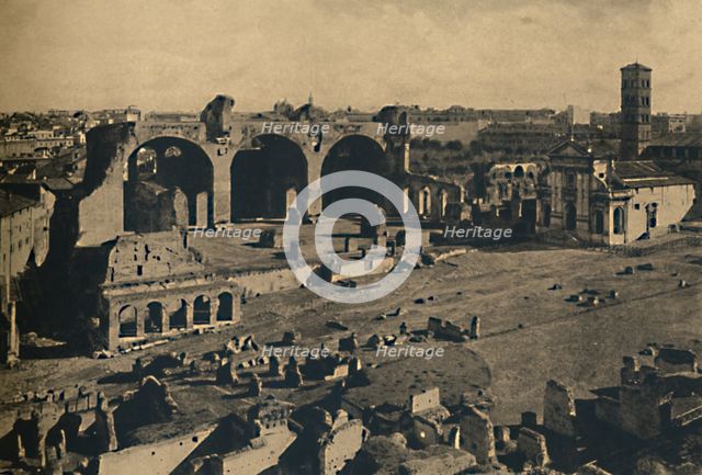 'Roma - Roman Forum - Basilica of Maxentius and Church of S. Francesca Romana', 1910. Artist: Unknown.