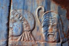 Roman comic masks, Sabratha, Libya, c161-c192 AD. Creator: Vivienne Sharp
