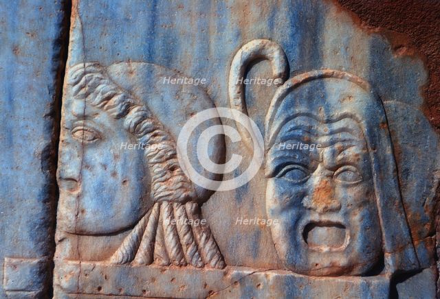 Roman comic masks, Sabratha, Libya, c161-c192 AD. Creator: Vivienne Sharp.