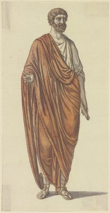 Roman consul: Standing man in Roman dress (from Goethe's Roman Carnival), late 18th century. Creator: Johann Georg Schütz