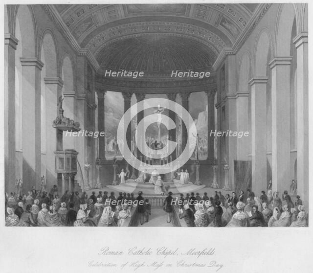 'Roman Catholic Chapel, Moorfields. Celebration of High Mass on Christmas Day', c1841. Artist: Henry Melville.