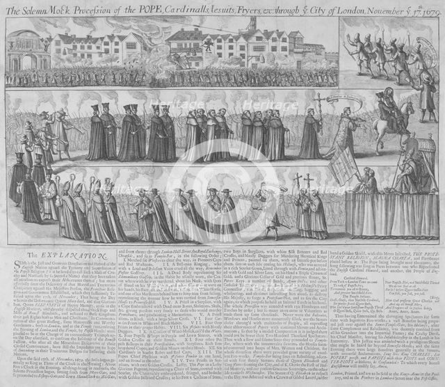 Roman Catholic procession, City of London, 1679.                                                  Artist: Anon