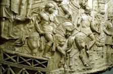 Roman cavalry crossing a wooden bridge, from Trajan's column, Rome, 106-113