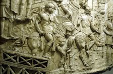 Roman cavalry crossing a wooden bridge, from Trajan's column, Rome, 106-113