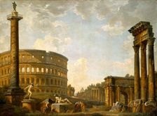 Roman Capriccio: The Colosseum and Other Monuments, 1735. Creator: Giovanni Paolo Panini