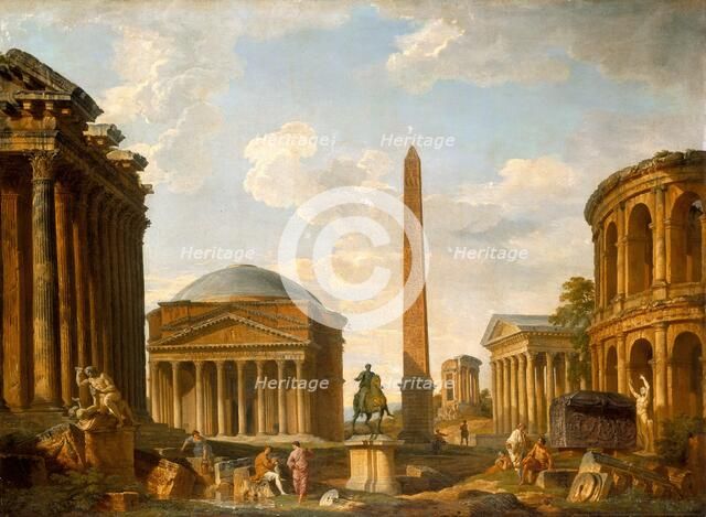 Roman Capriccio: The Pantheon and Other Monuments, 1735. Creator: Giovanni Paolo Panini.