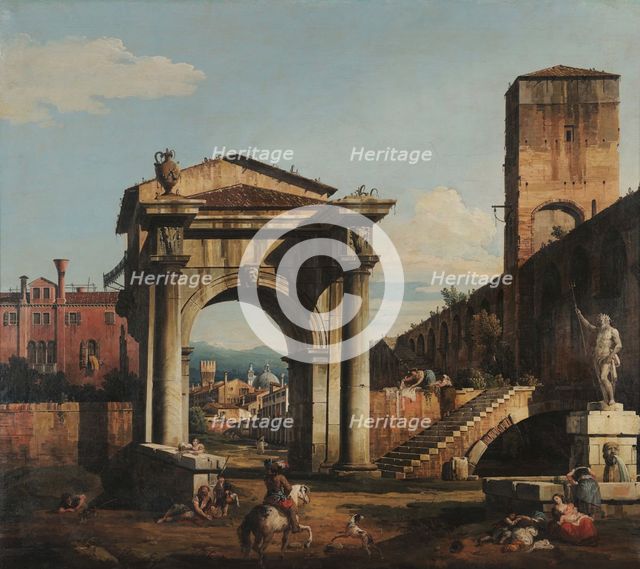 Roman Capriccio with City Gate and Tower, 1740s. Creator: Bellotto, Bernardo (1720-1780).