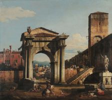 Roman Capriccio with City Gate and Tower, 1740s. Creator: Bellotto, Bernardo (1720-1780)