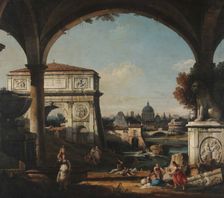 Roman Capriccio With Triumphal Arch, 1740s. Creator: Bellotto, Bernardo (1720-1780)