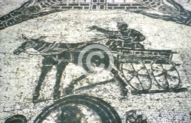 Roman cart, mosaic from the frigidarium, Ostia, Italy, c150. Artist: Unknown
