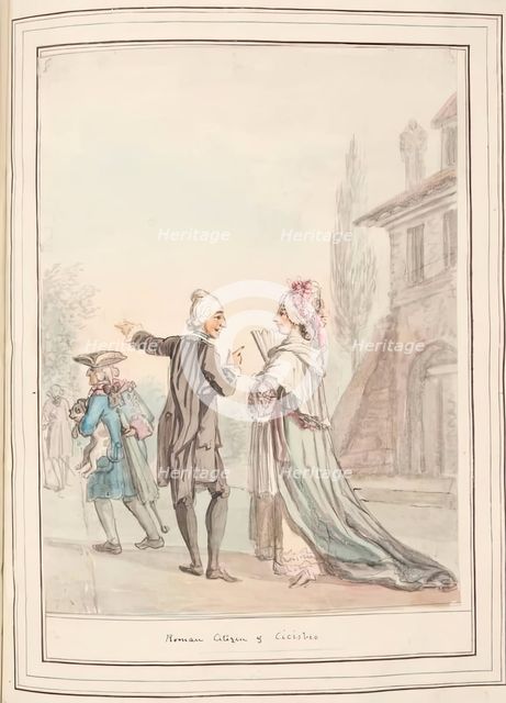 Roman Citizens, leaf from 'A Collection of Dresses by David Allan Mostly from Nature', 1776. Creator: David Allan.