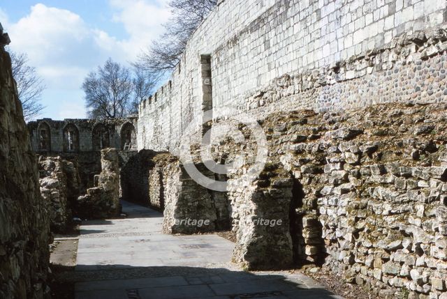 Roman and Medieval City Wall, York, 20th century. Artist: CM Dixon.