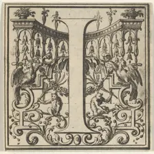 Roman Alphabet letter I with Louis XIV decoration, 18th century. Creator: Bernard Picart
