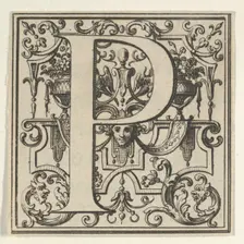 Roman Alphabet letter P with Louis XIV decoration, 18th century. Creator: Bernard Picart