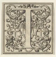 Roman Alphabet letter T with Louis XIV decoration, 18th century. Creator: Bernard Picart