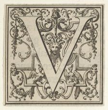 Roman Alphabet letter V with Louis XIV decoration, 18th century. Creator: Bernard Picart