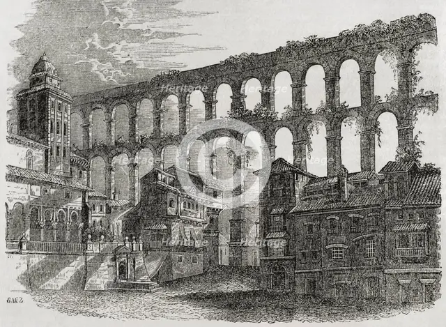 Roman aqueduct, Segovia, Spain, 1852. Creator: Unknown.