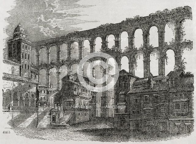 Roman aqueduct, Segovia, Spain, 1852. Creator: Unknown.