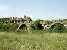 Roman aqueduct, Side, Anatolia, Turkey, 1999. Creator: LTL