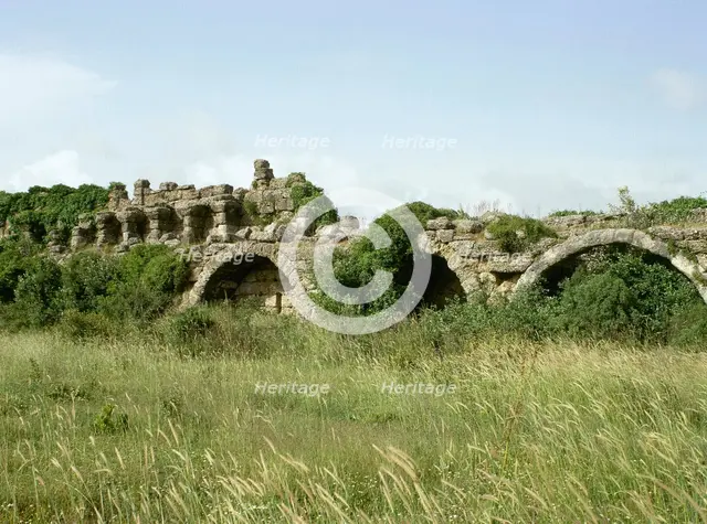 Roman aqueduct, Side, Anatolia, Turkey, 1999.  Creator: LTL.