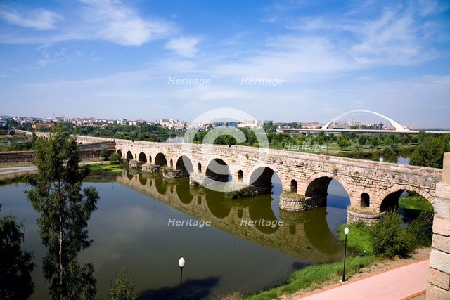 Roman Bridge over the Guadiana River, Merida, Spain, 2007. Creator: Samuel Magal.