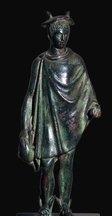 Roman bronze statuette of Mercury carrying a purse
