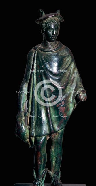 Roman bronze statuette of Mercury carrying a purse. Artist: Unknown