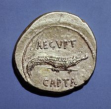 Roman gold coin issued to commemorate the defeat of Antony and Cleopatra, c30 BC. Artist: Werner Forman